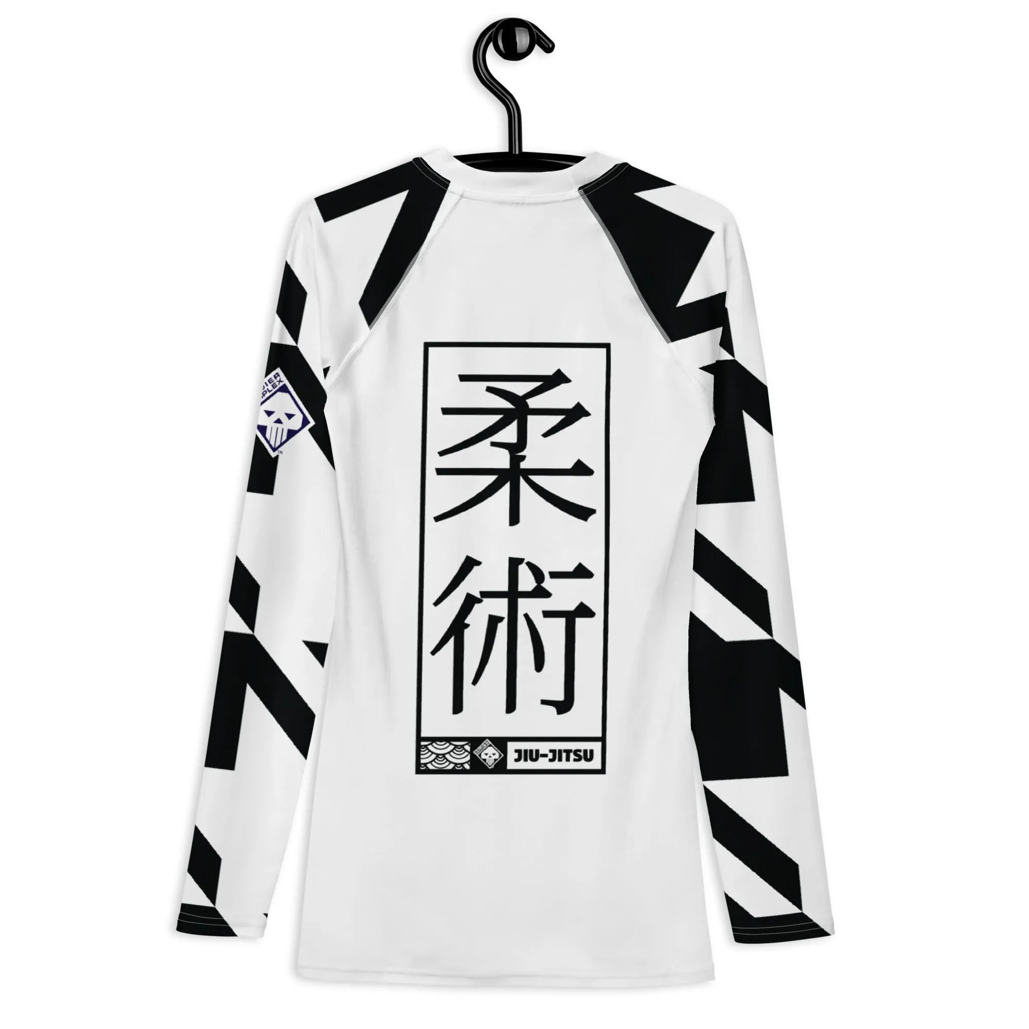 Mens Long Sleeve BJJ Rash Guard - Jiu-Jitsu 023 - Houndstooth 001 Blanc