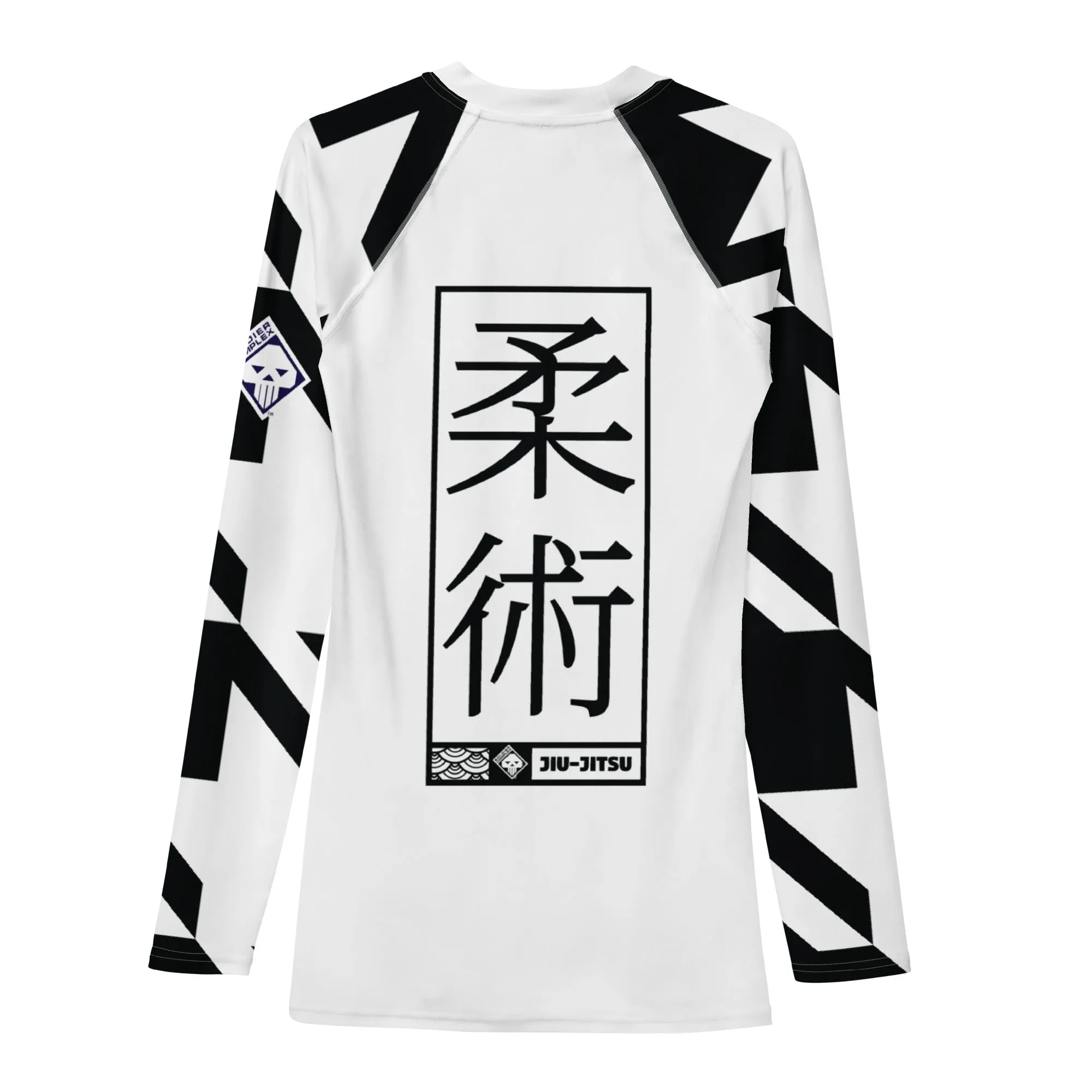 Mens Long Sleeve BJJ Rash Guard - Jiu-Jitsu 023 - Houndstooth 001 Blanc