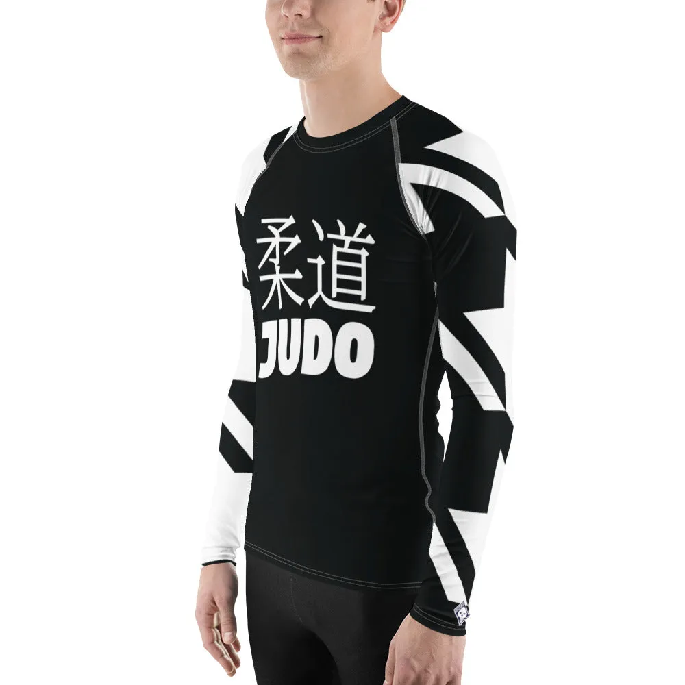 Men's Long Sleeve Classic Judo Rash Guard - Houndstooth 001 Noir