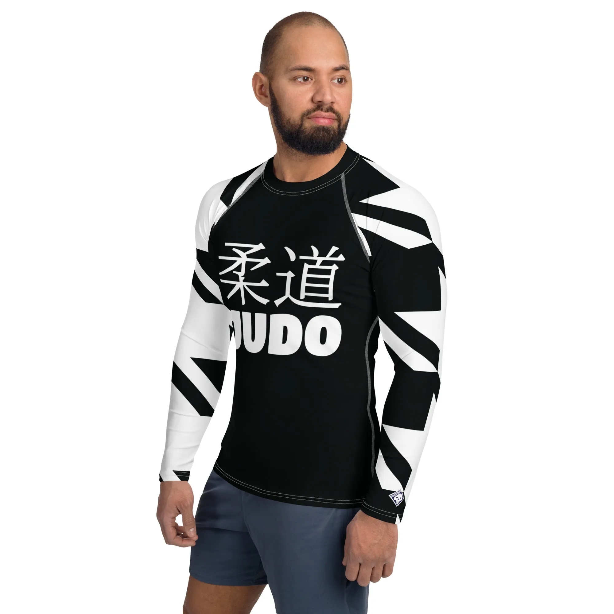 Men's Long Sleeve Classic Judo Rash Guard - Houndstooth 001 Noir