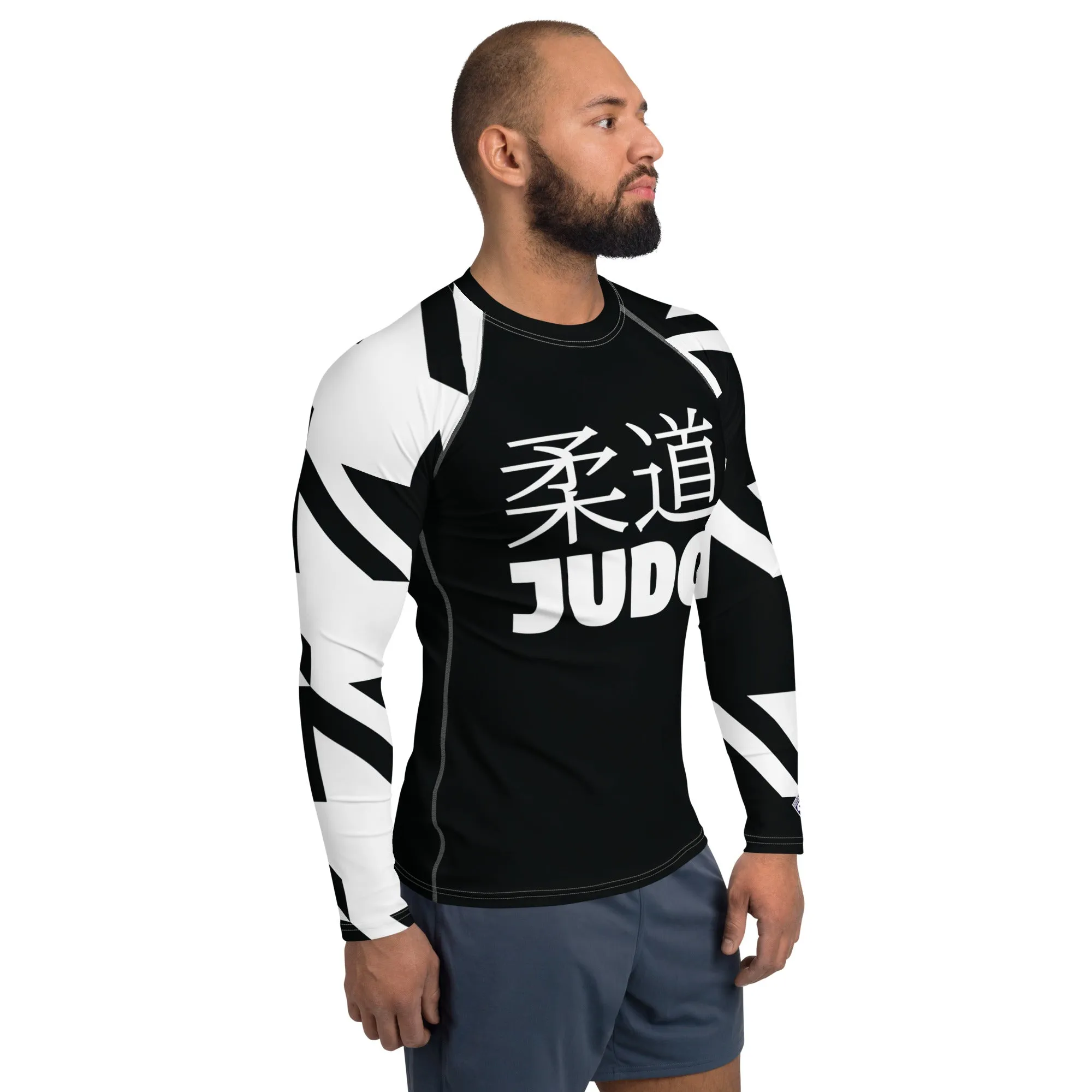 Men's Long Sleeve Classic Judo Rash Guard - Houndstooth 001 Noir