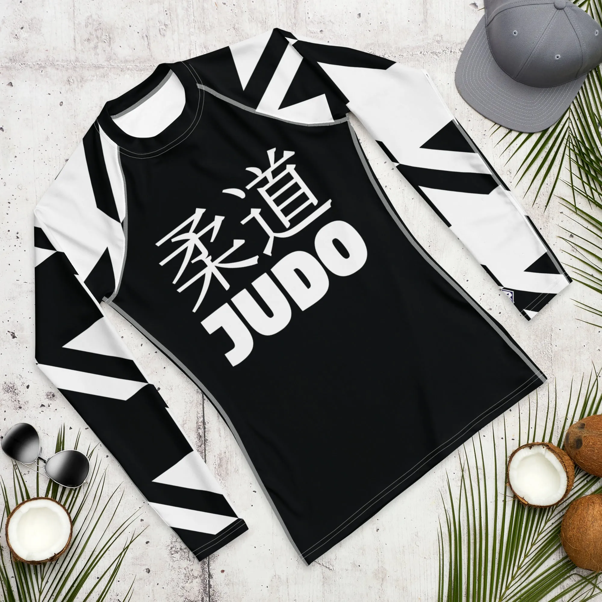 Men's Long Sleeve Classic Judo Rash Guard - Houndstooth 001 Noir