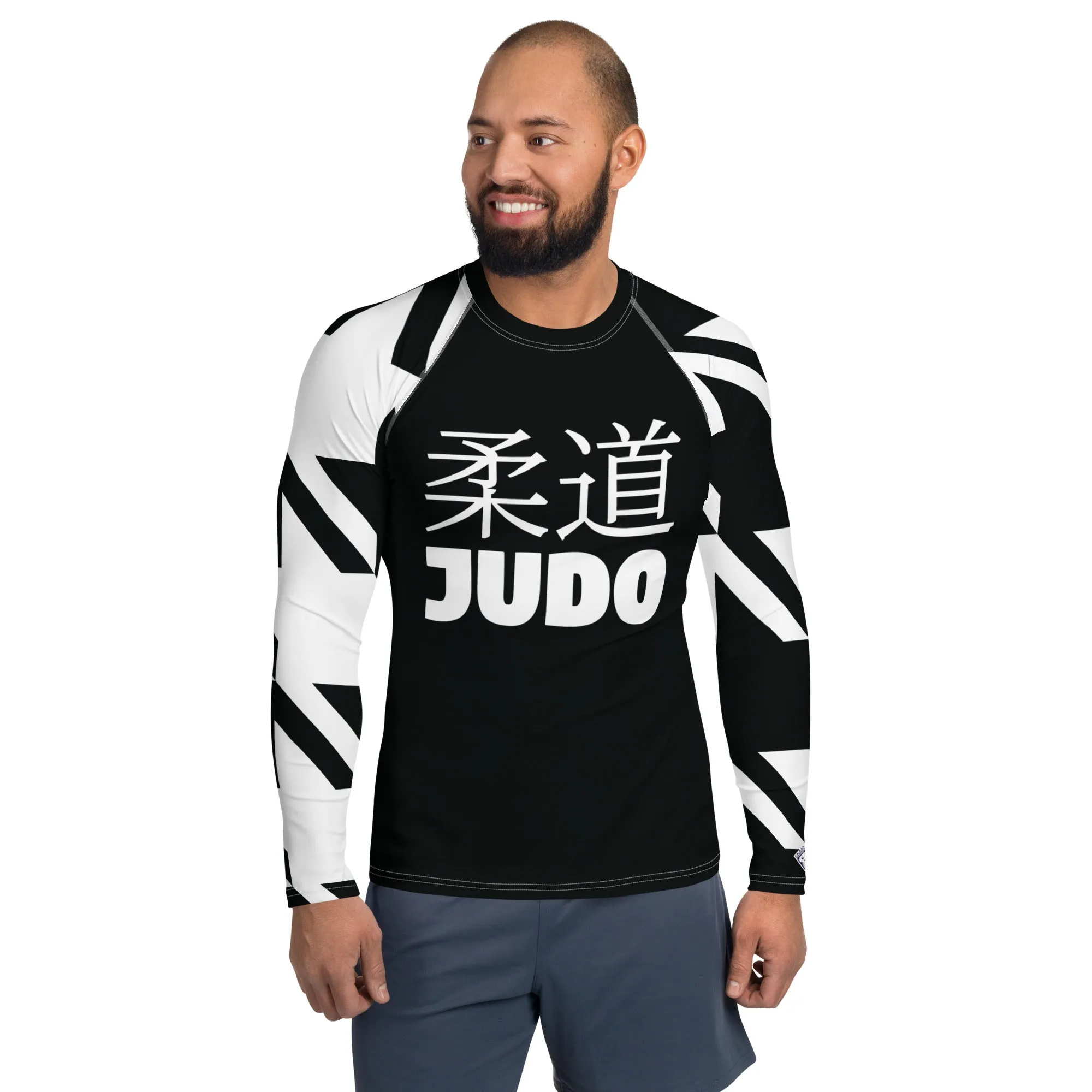 Men's Long Sleeve Classic Judo Rash Guard - Houndstooth 001 Noir