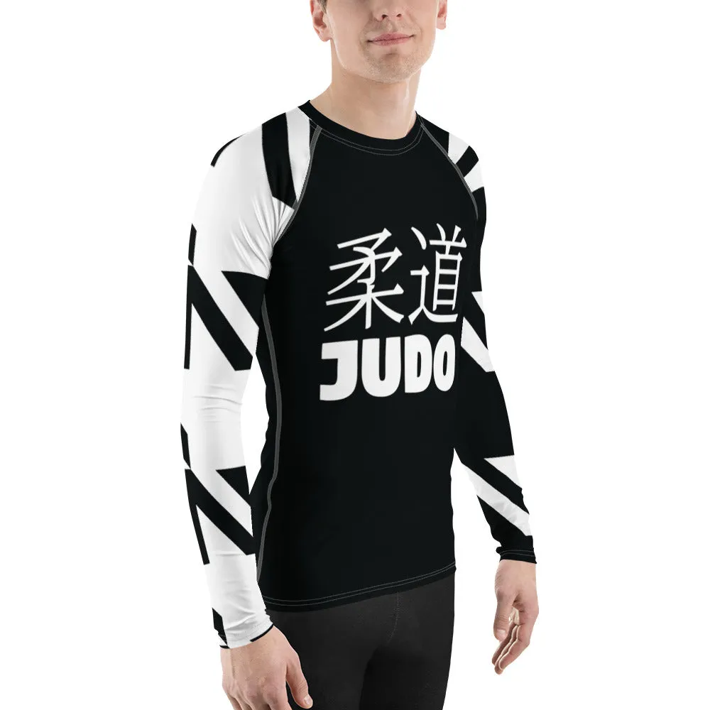Men's Long Sleeve Classic Judo Rash Guard - Houndstooth 001 Noir