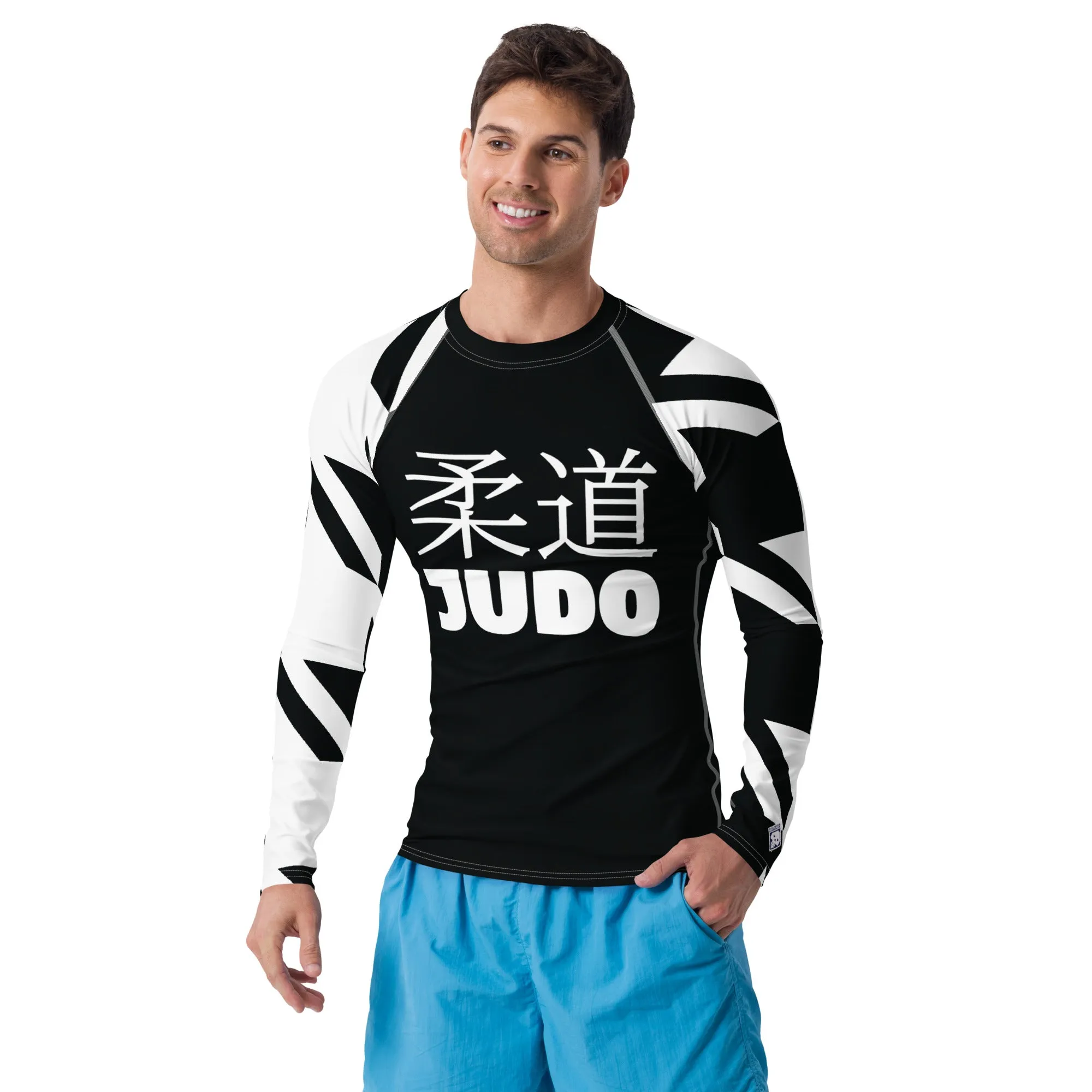 Men's Long Sleeve Classic Judo Rash Guard - Houndstooth 001 Noir