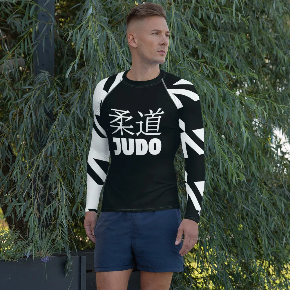 Men's Long Sleeve Classic Judo Rash Guard - Houndstooth 001 Noir