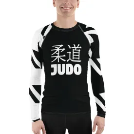 Men's Long Sleeve Classic Judo Rash Guard - Houndstooth 001 Noir