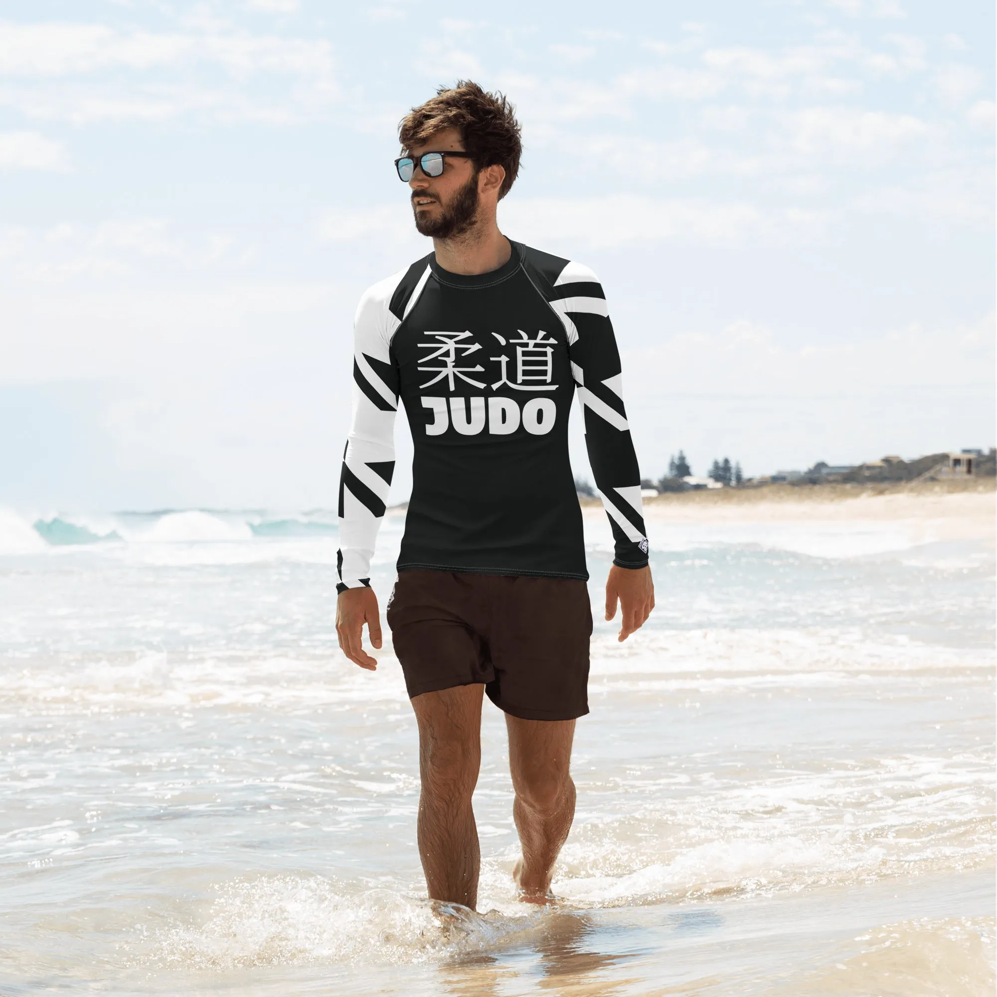 Men's Long Sleeve Classic Judo Rash Guard - Houndstooth 001 Noir