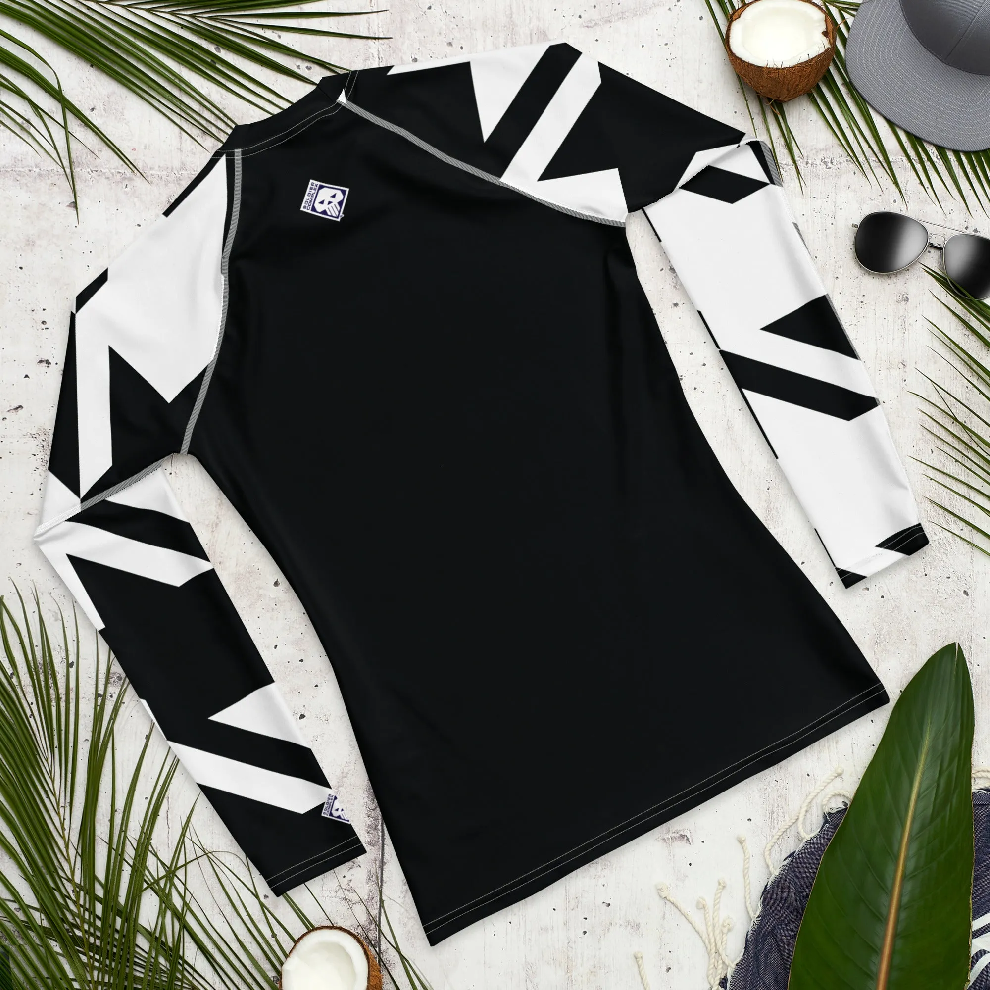 Men's Long Sleeve Classic Judo Rash Guard - Houndstooth 001 Noir