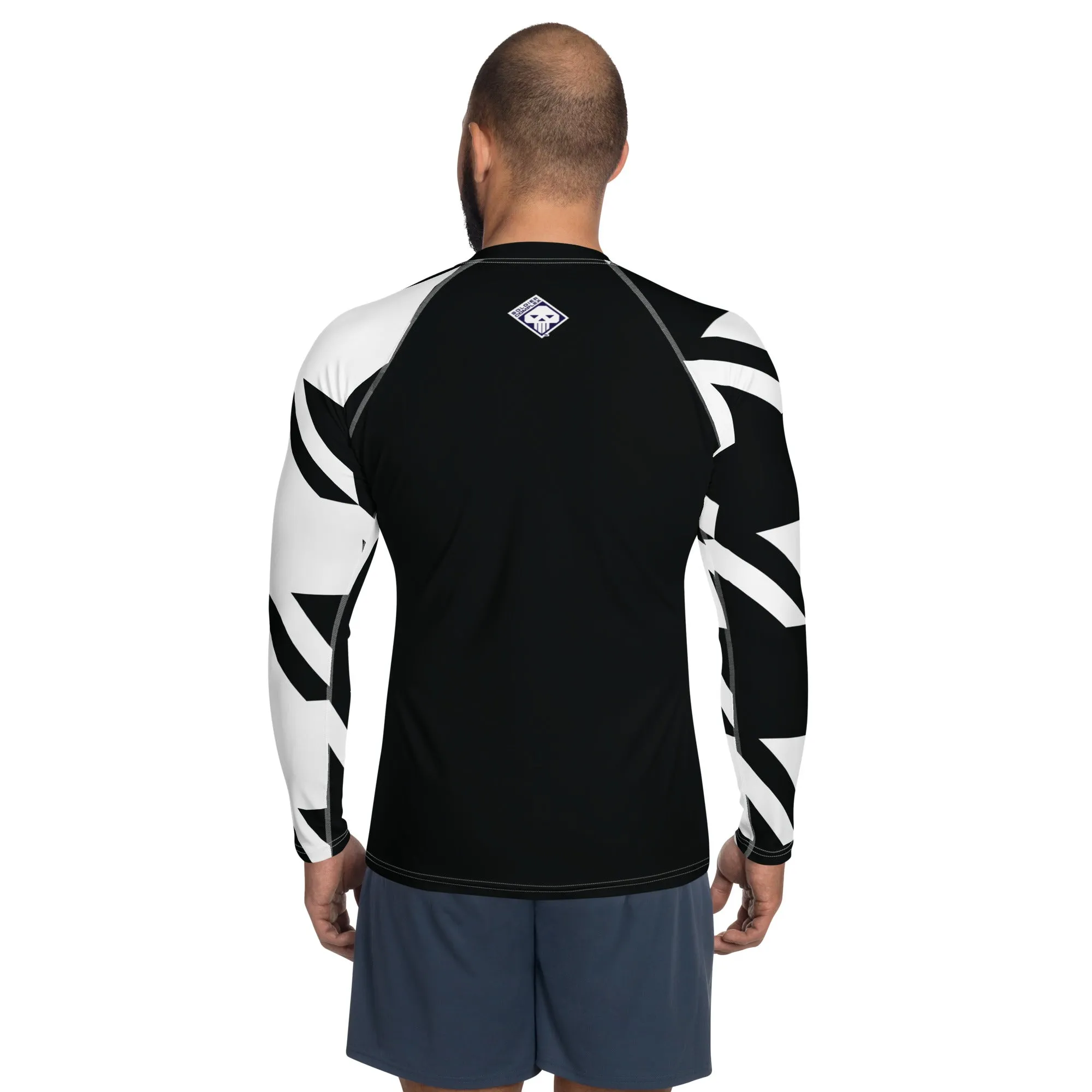Men's Long Sleeve Classic Judo Rash Guard - Houndstooth 001 Noir