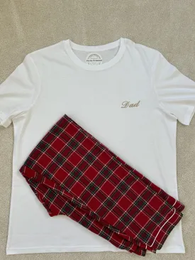 Men's Traditional Red Tartan Pyjamas With White Cotton T Shirt