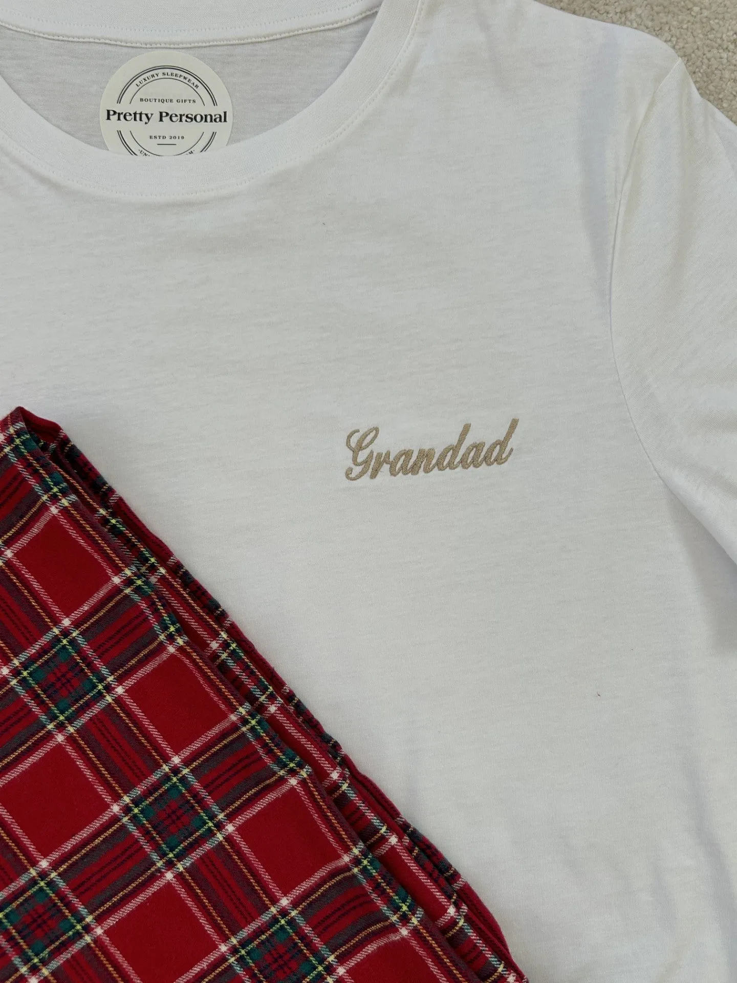 Men's Traditional Red Tartan Pyjamas With White Cotton T Shirt
