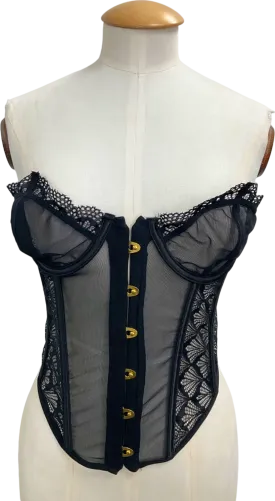 Pretty Little Thing Black Lace Mesh Corset UK M