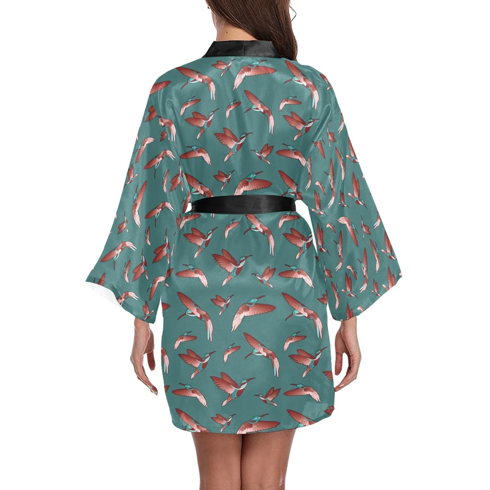 Red Swift Turquoise Long Sleeve Satin Robe