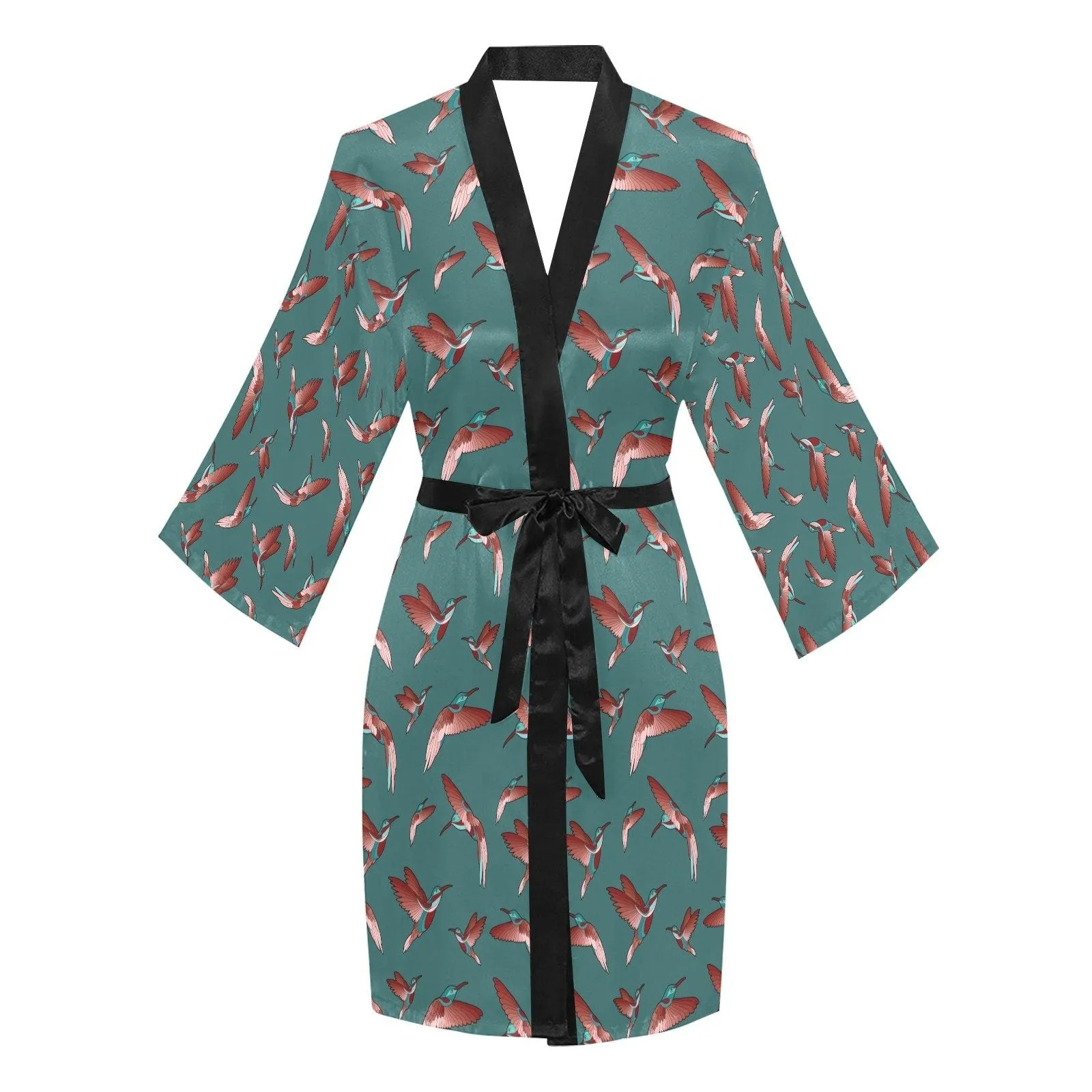 Red Swift Turquoise Long Sleeve Satin Robe