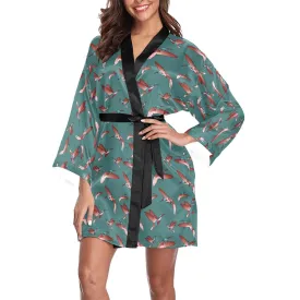 Red Swift Turquoise Long Sleeve Satin Robe