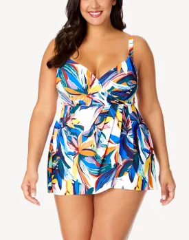 Riviera Floral Plus Size Surplice Swimdress