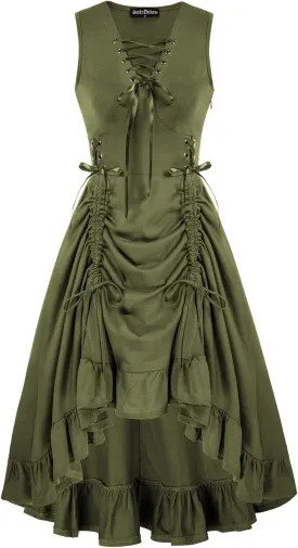 Scarlet Darkness Renaissance Steampunk Dress Lace Up High Low Dress Pirate Costume