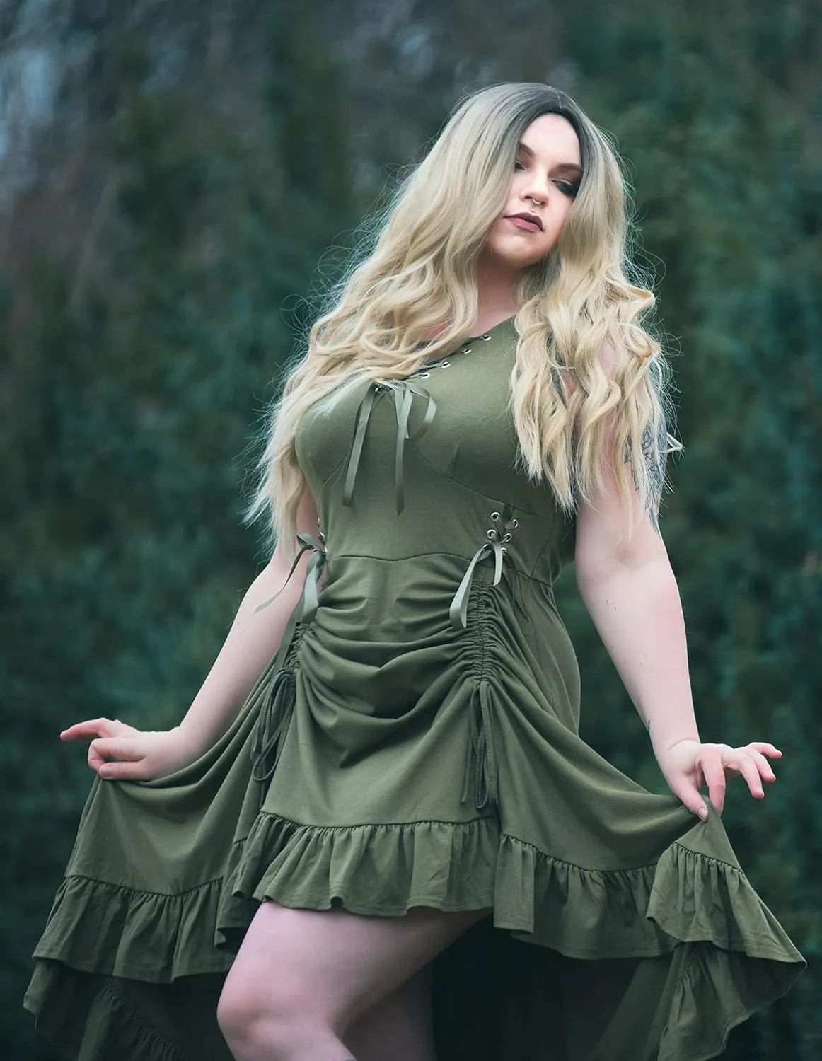 Scarlet Darkness Renaissance Steampunk Dress Lace Up High Low Dress Pirate Costume
