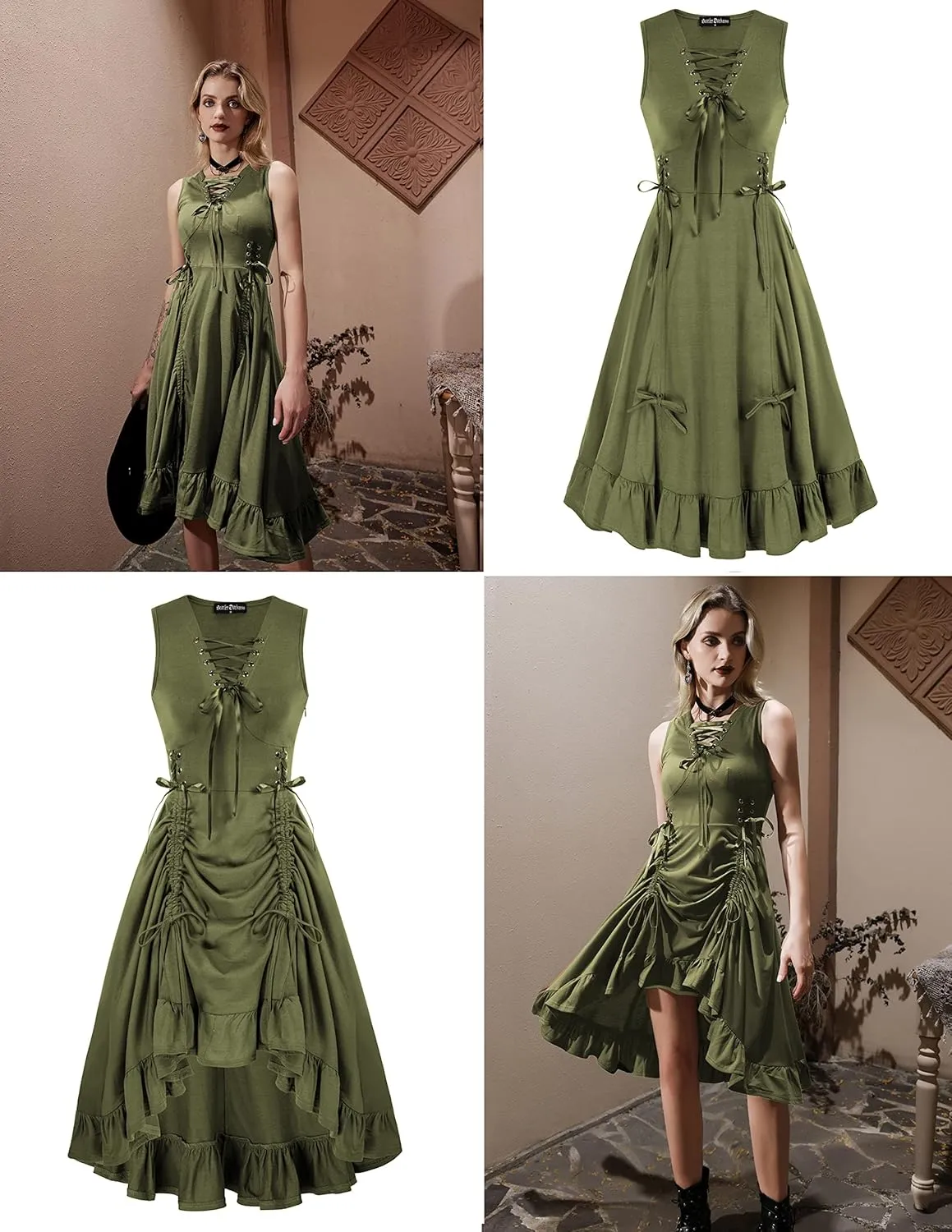 Scarlet Darkness Renaissance Steampunk Dress Lace Up High Low Dress Pirate Costume