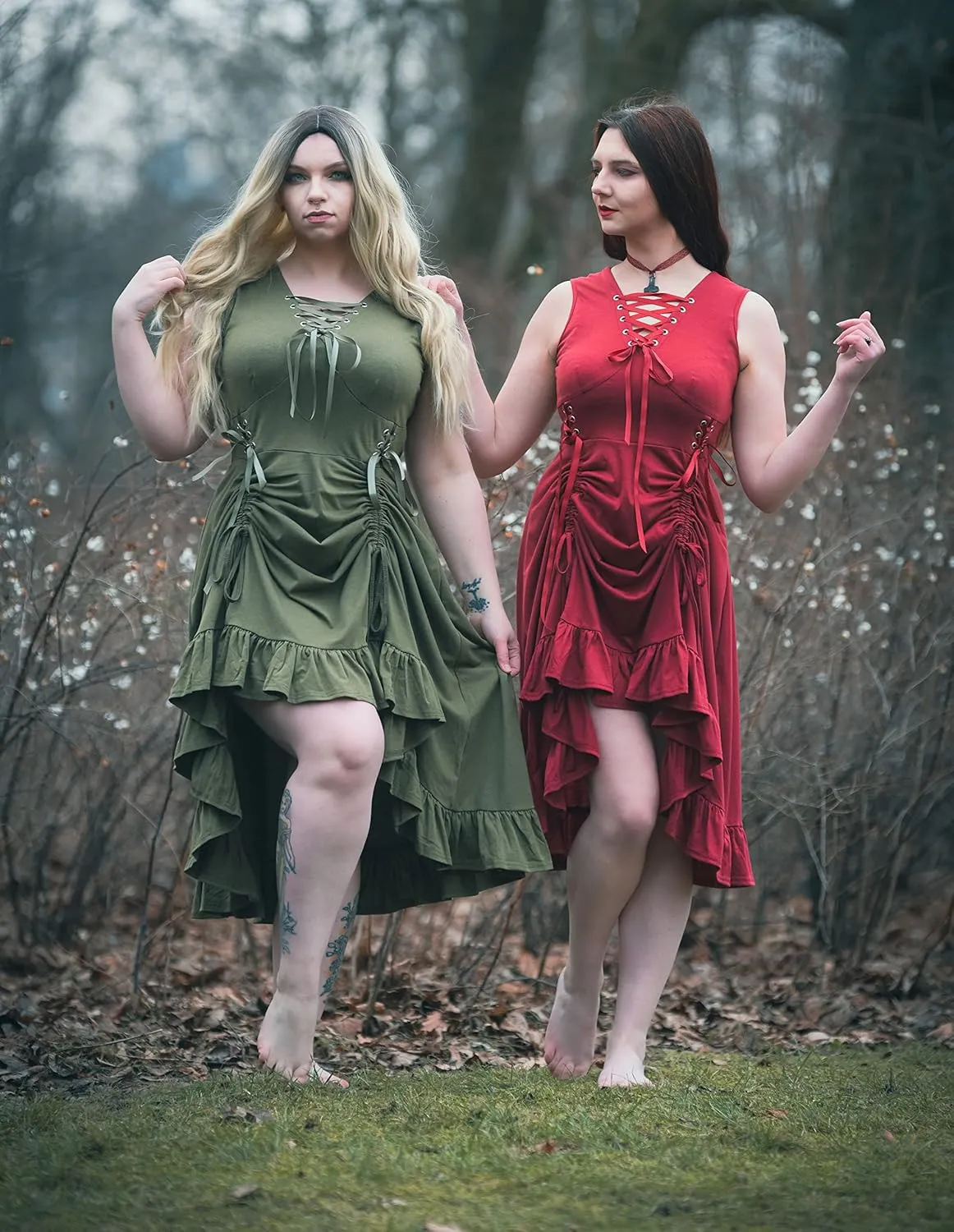 Scarlet Darkness Renaissance Steampunk Dress Lace Up High Low Dress Pirate Costume