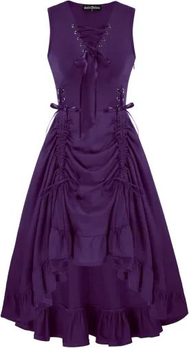 Scarlet Darkness Renaissance Steampunk Dress Lace Up High Low Dress Pirate Costume