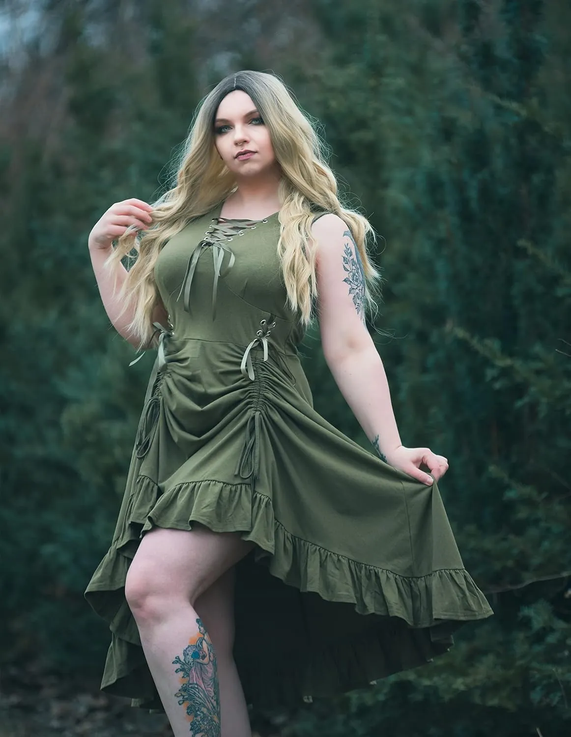 Scarlet Darkness Renaissance Steampunk Dress Lace Up High Low Dress Pirate Costume
