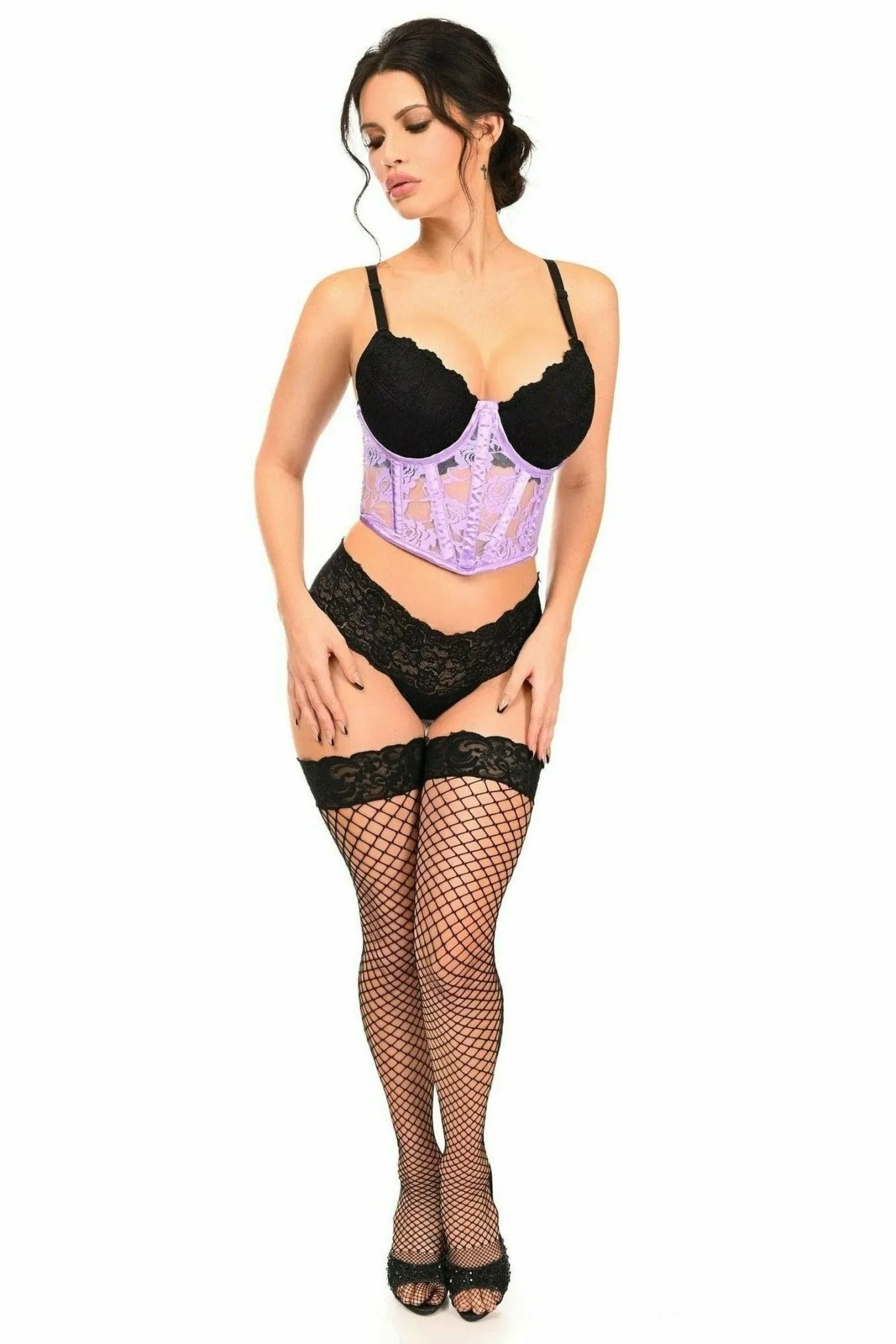 Sexy Lavender Sheer Lace Underwire Waist Cincher Corset