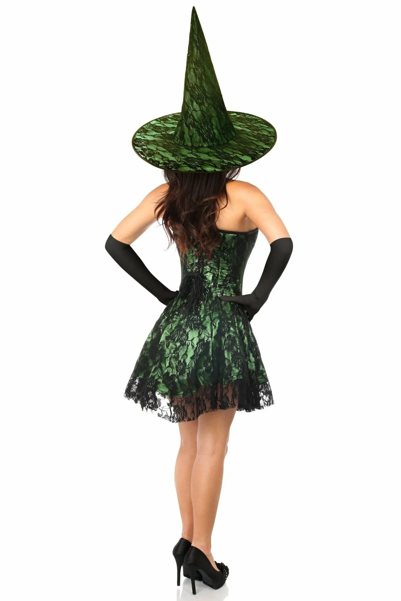 Sexy Three Piece Green Lace Corset Dress Costume