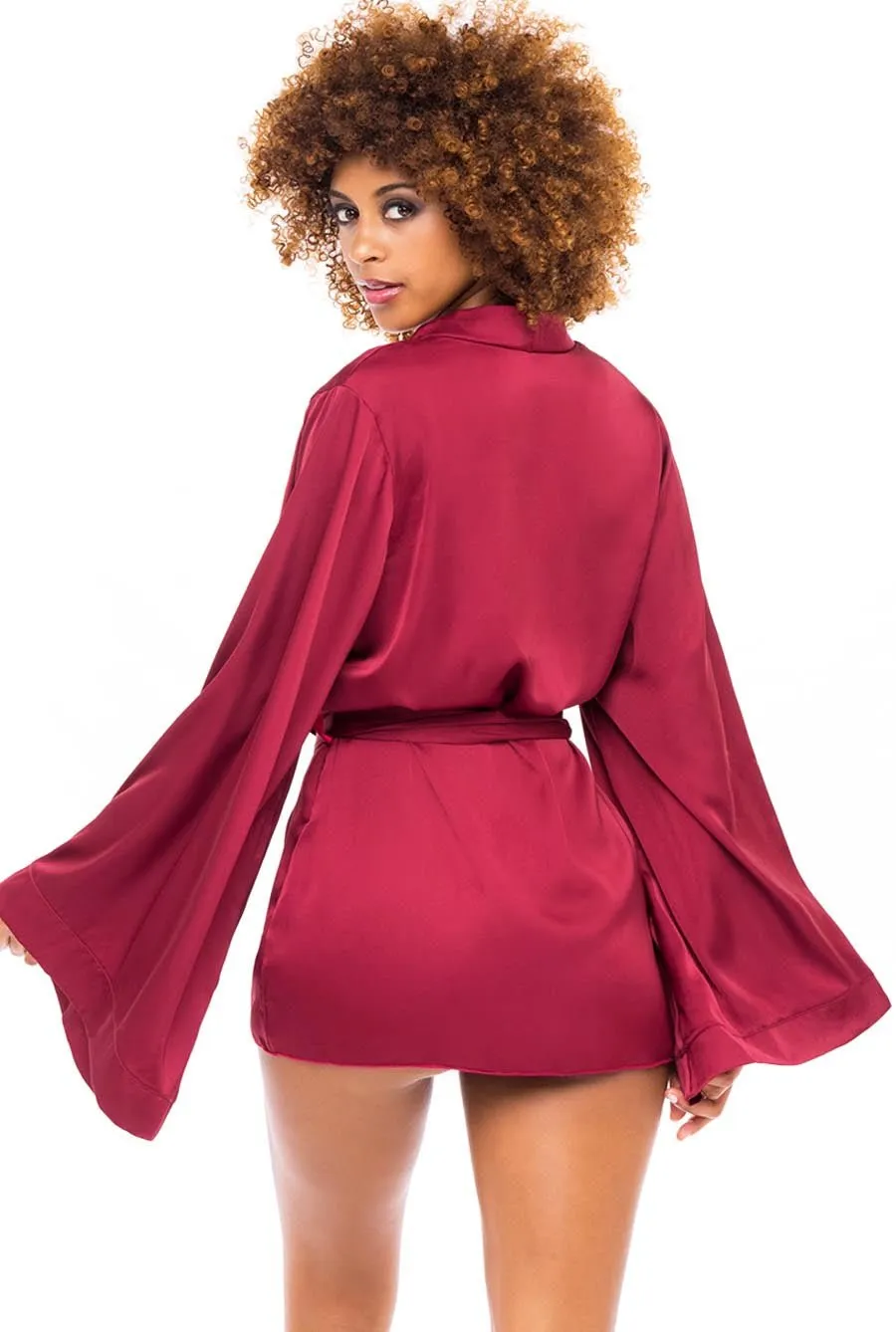Soft Satin Burgundy Long Sleeve Robe