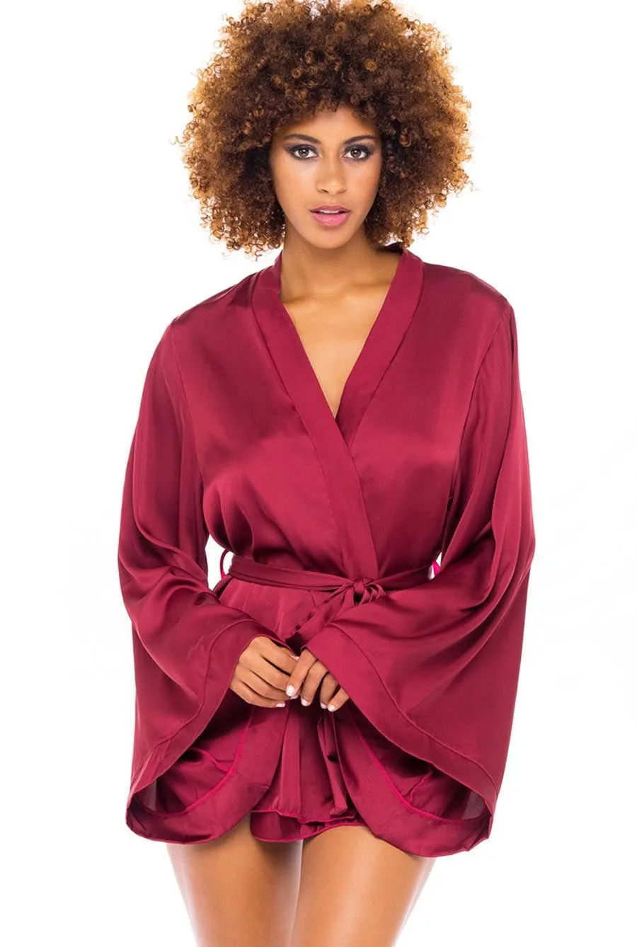 Soft Satin Burgundy Long Sleeve Robe