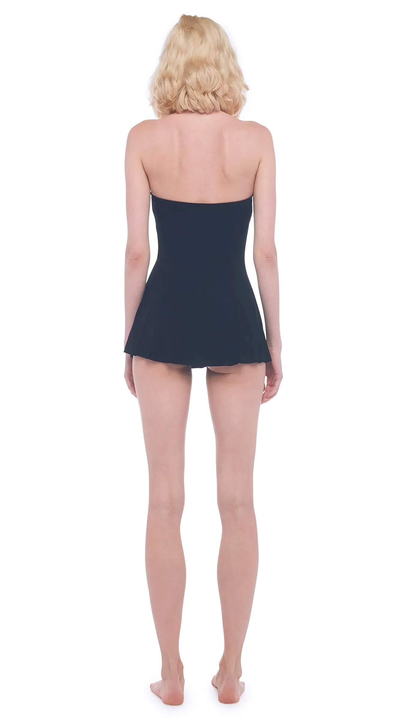 STRAPLESS FLARED SWIM DRESS