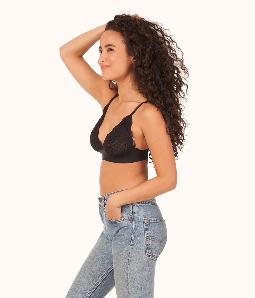 The Long-Lined Lace Bralette: Jet Black