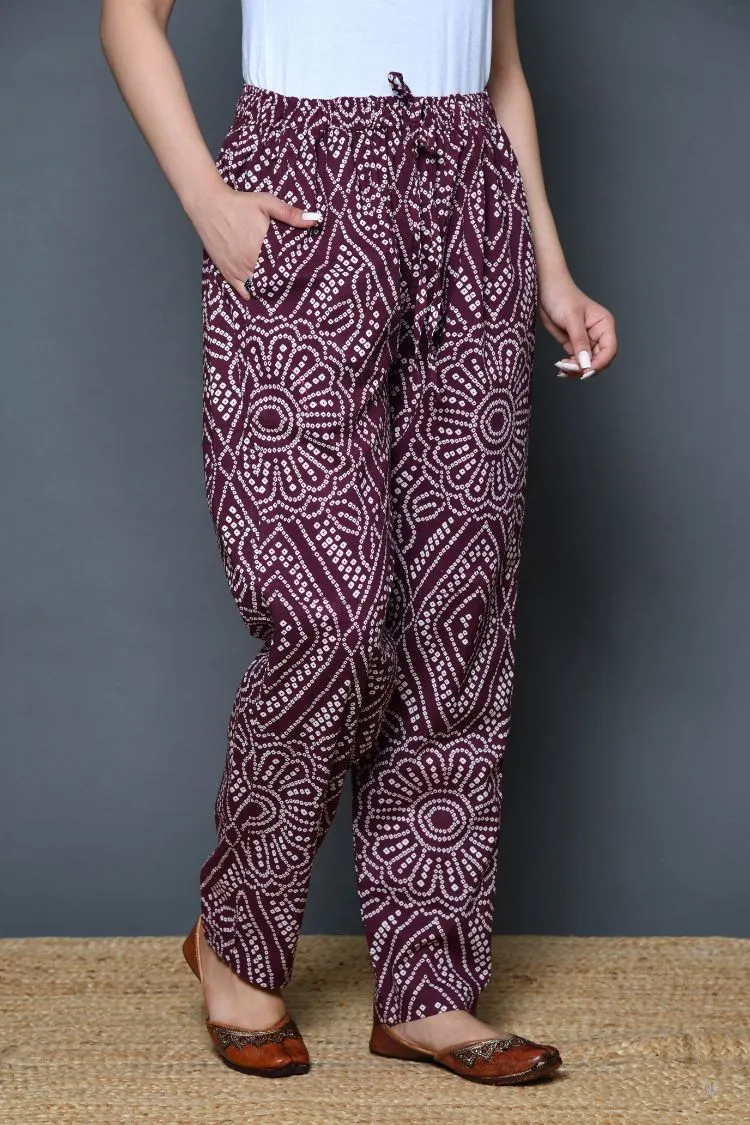 Wine Bandhej Pajama Pants