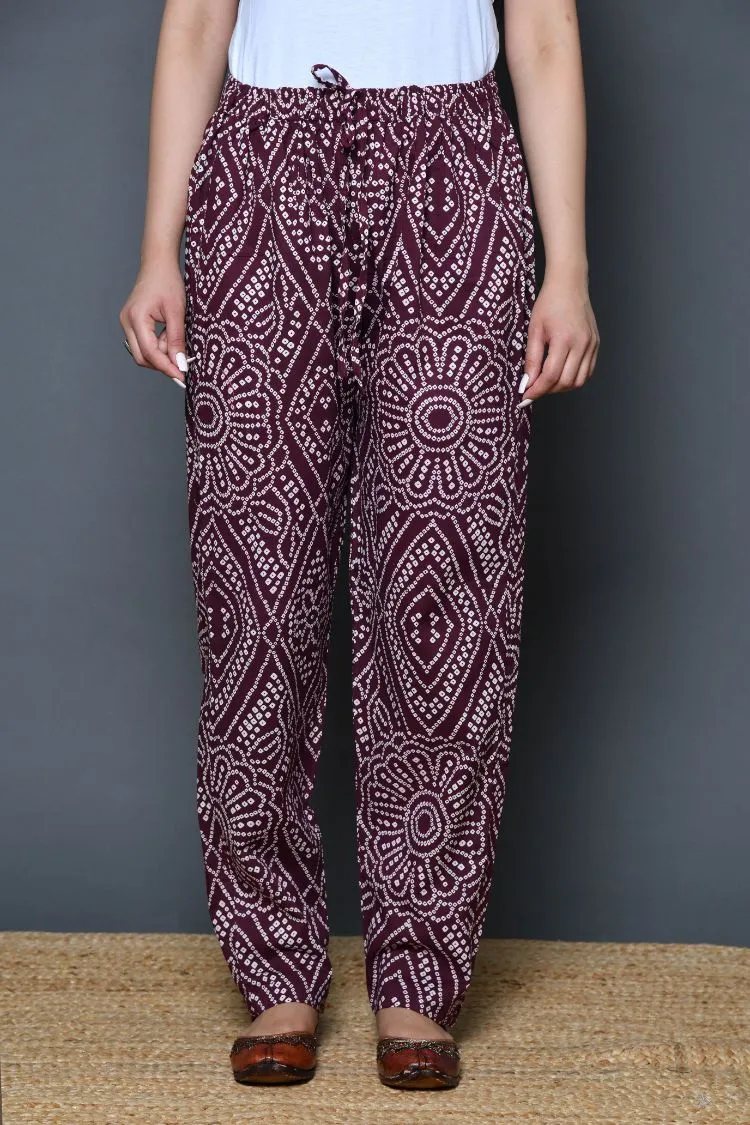 Wine Bandhej Pajama Pants