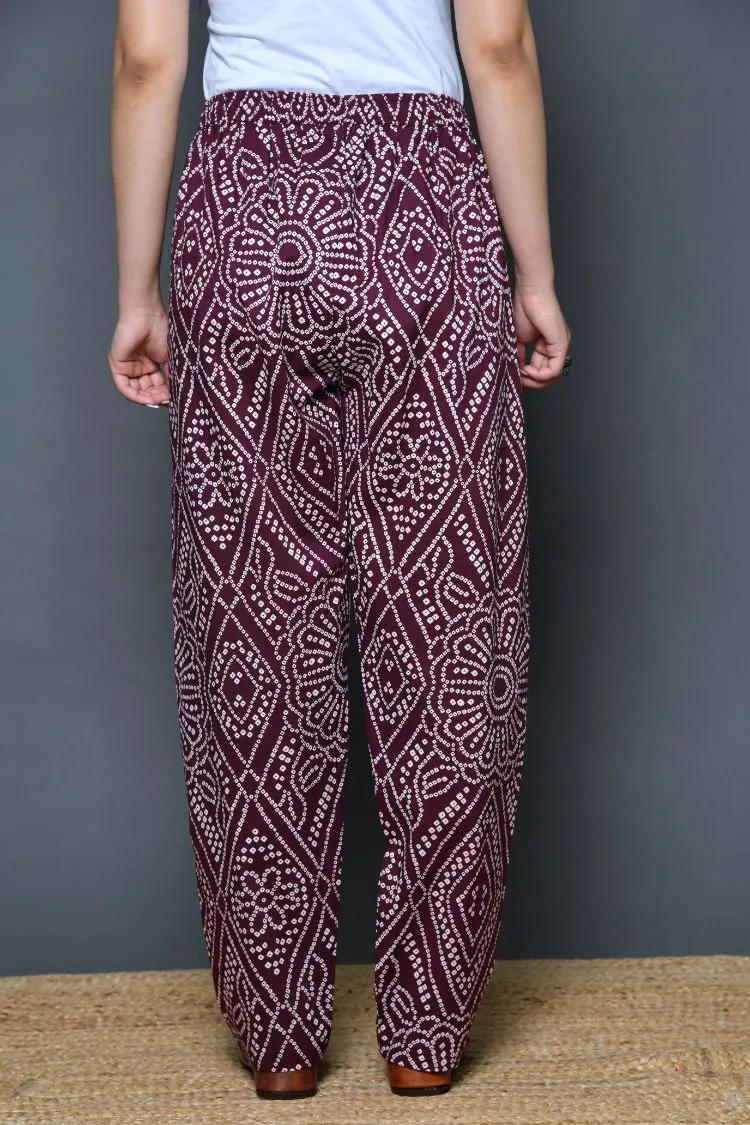 Wine Bandhej Pajama Pants